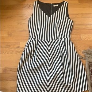 Black and white striped dress.